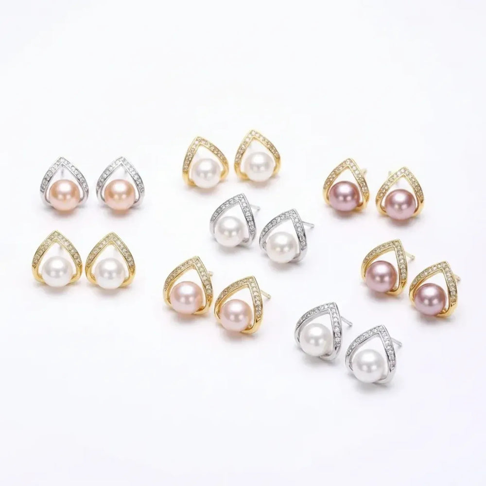 18K Gold Plated Freshwater Pearl Stud Earrings with S925 Silver Pins