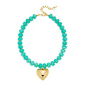 Gold heart pendant beaded statement necklace with acrylic and resin strand - view 6