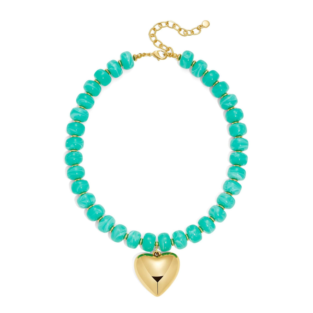 Gold heart pendant beaded statement necklace with acrylic and resin strand - view 6