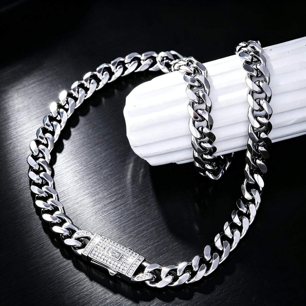 Unisex Cuban Link Gold Jewelry Set - Electroplated Gold Necklace, Silver Necklace & Bracelet