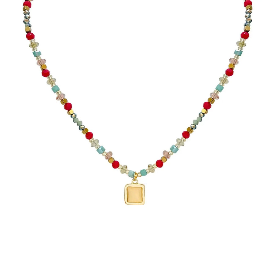 Crystal Bead Cat-Eye Stone Pendant Necklace