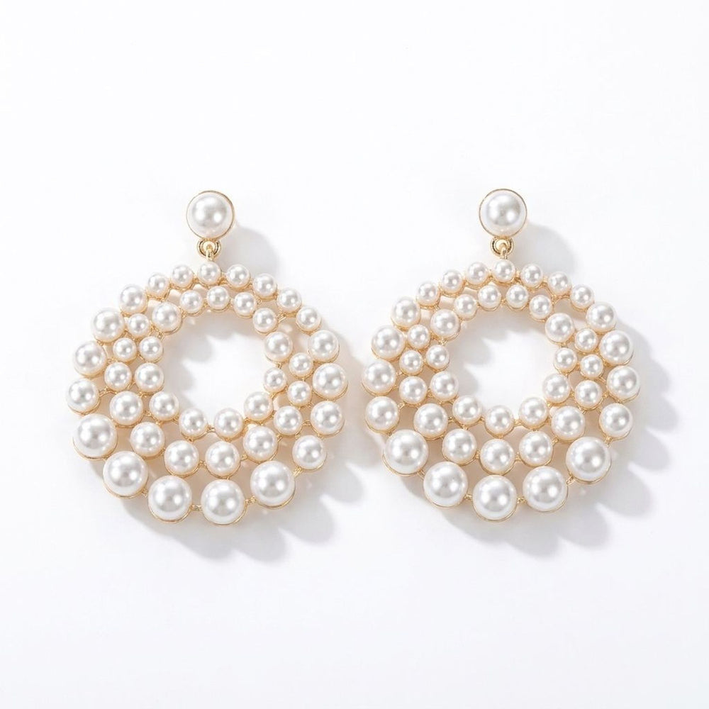 Electroplated Geometric Hollow Pearl Earrings for Women - Silver Needle, White
