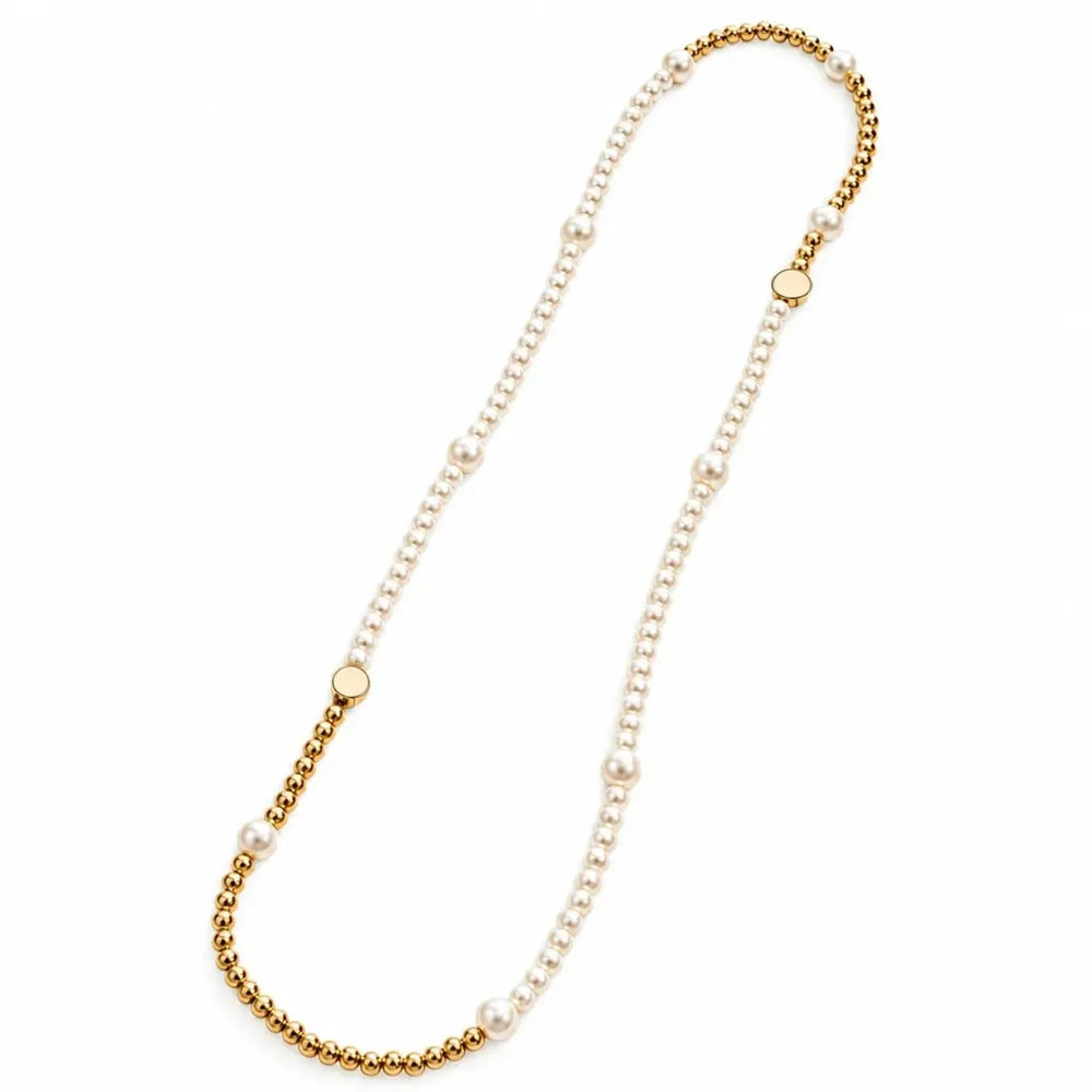 Gold Bead & Pearl Long Sweater Chain Necklace for Women | Gold Necklace Women's Jewelry (51-60cm)