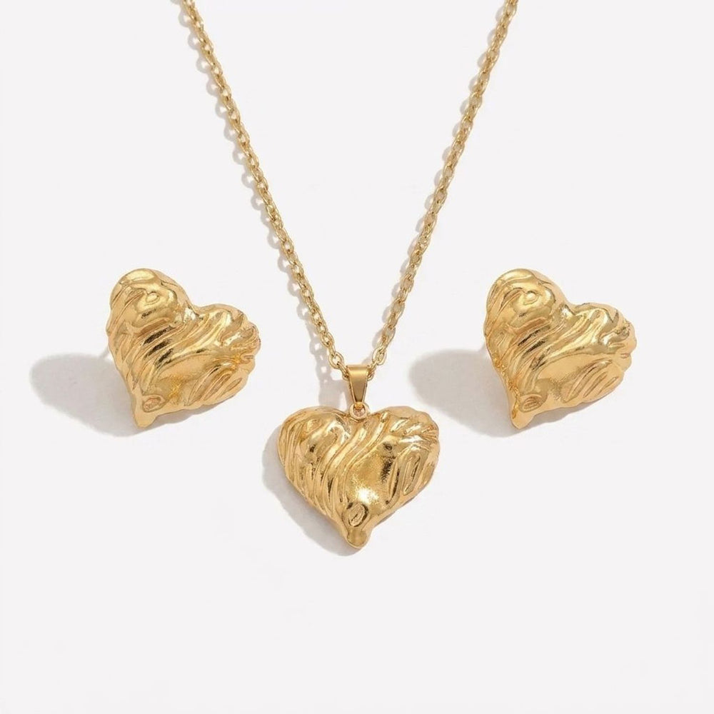 Heart Pendant Long Necklace and Earrings for Women Set