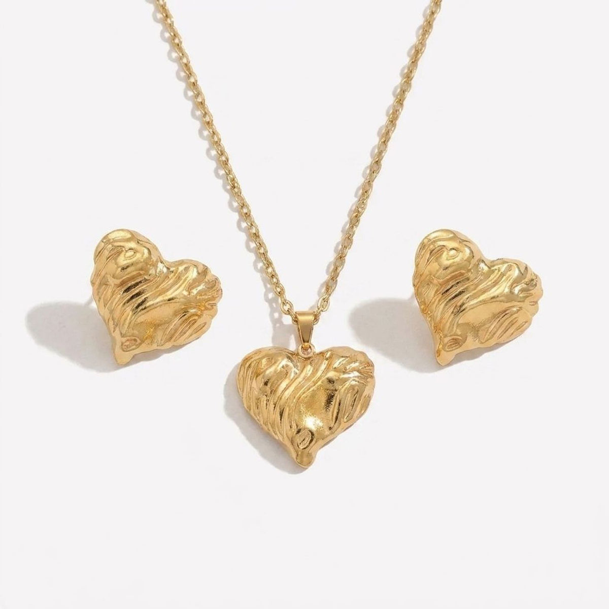 Heart Pendant Long Necklace and Earrings for Women Set