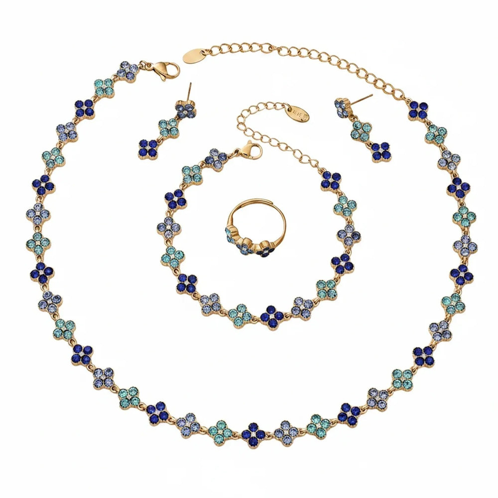 June Moshang Colored Zircon Four-Leaf Clover Jewelry Set (TXP533)