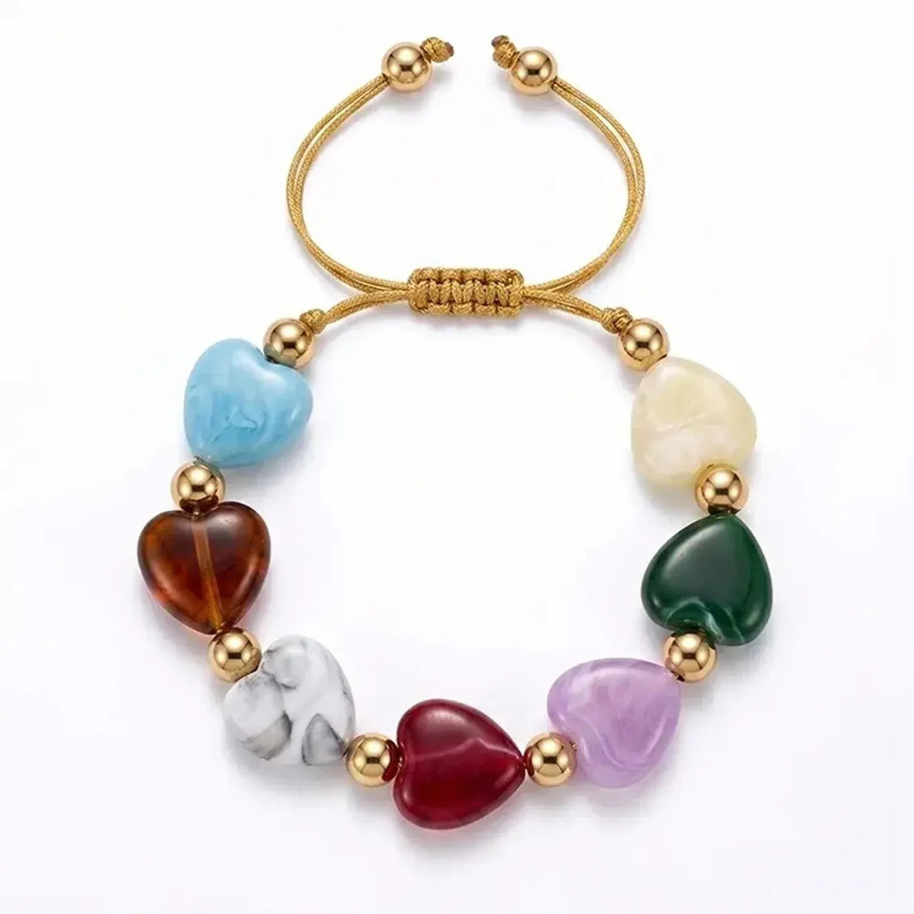 Marbled Heart Glass Bead Bracelet - Gold Bracelets for Women
