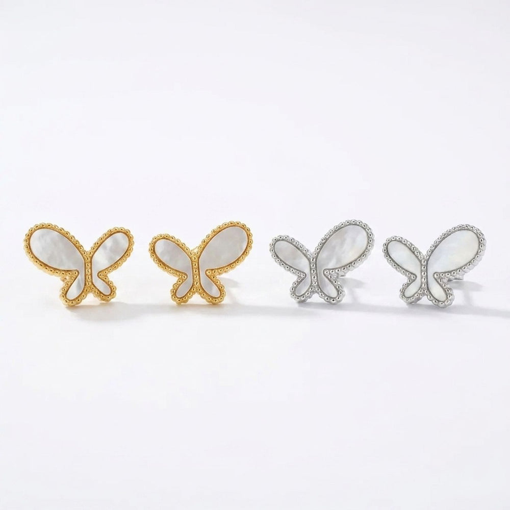 Mother-of-Pearl Butterfly Stud Gold Earrings - 18K Gold Plated Stainless Steel