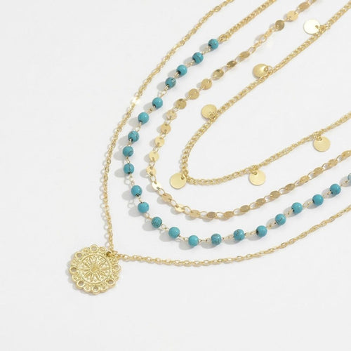 Multi-Layer Flower Pendant Turquoise Jewelry Necklaces for Women