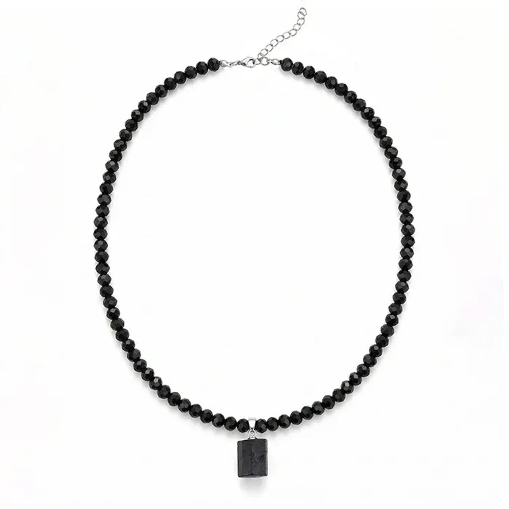 Natural Black Tourmaline Pendant Necklace With Resin Beads Protection Stone Amulet, Boho Healing Crystal Jewelry For Women Men