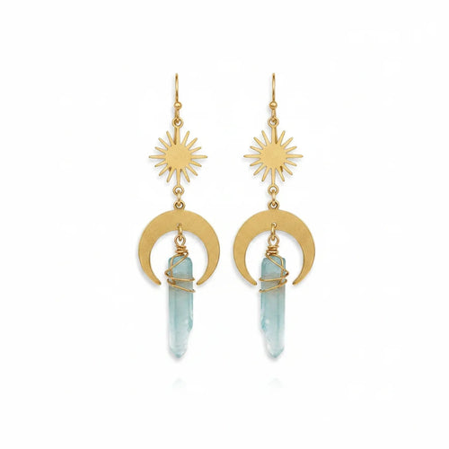 Natural Crystal Column Earrings — Amethyst, Rose Quartz & Turquoise