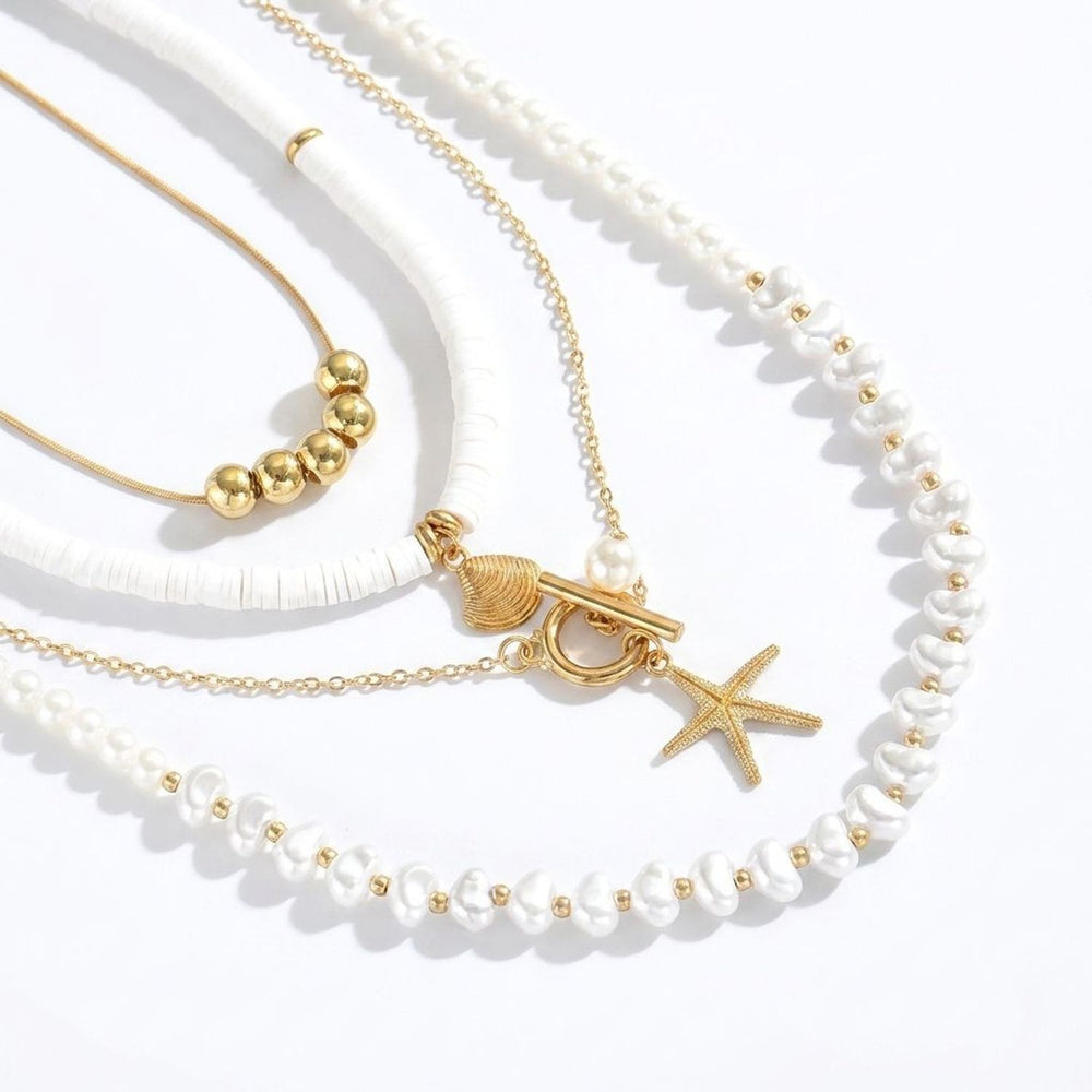 Ocean Geometric Shell & Faux Pearl Clavicle Jewelry Set