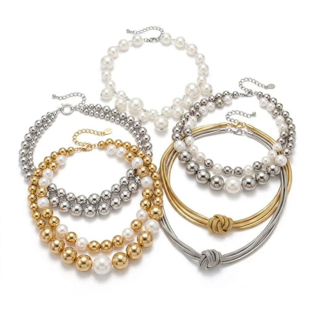 Oversized Faux Pearl Choker Necklace - Chunky Alloy Statement Jewelry for Women