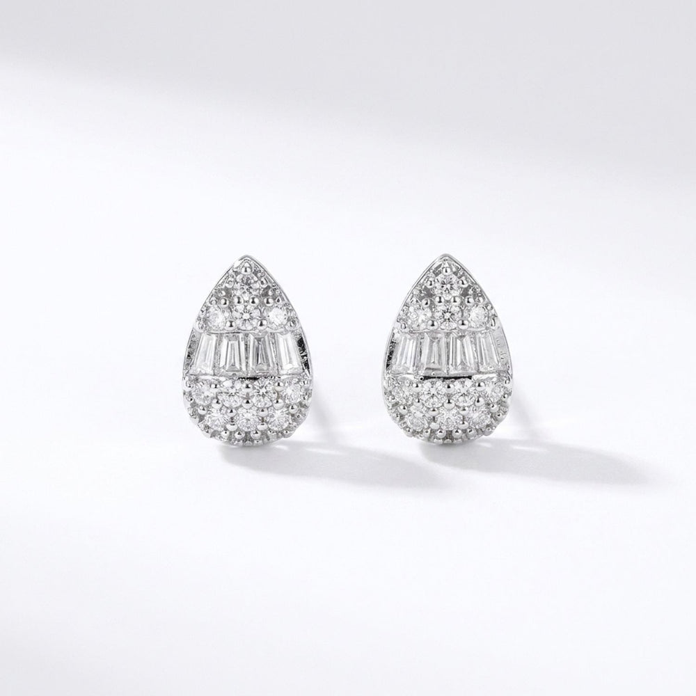 Pave Teardrop Stud Earrings for Women - Brass Cubic Zirconia Jewelry