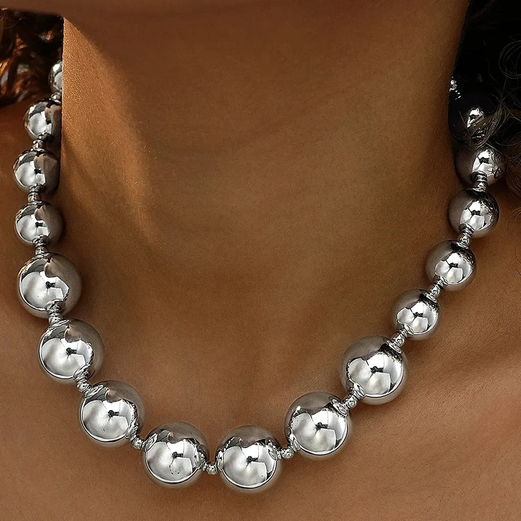 Unisex Gold Plated Metal Bead Collarbone Necklace Jewelry Y2K Spliced Choker Chain