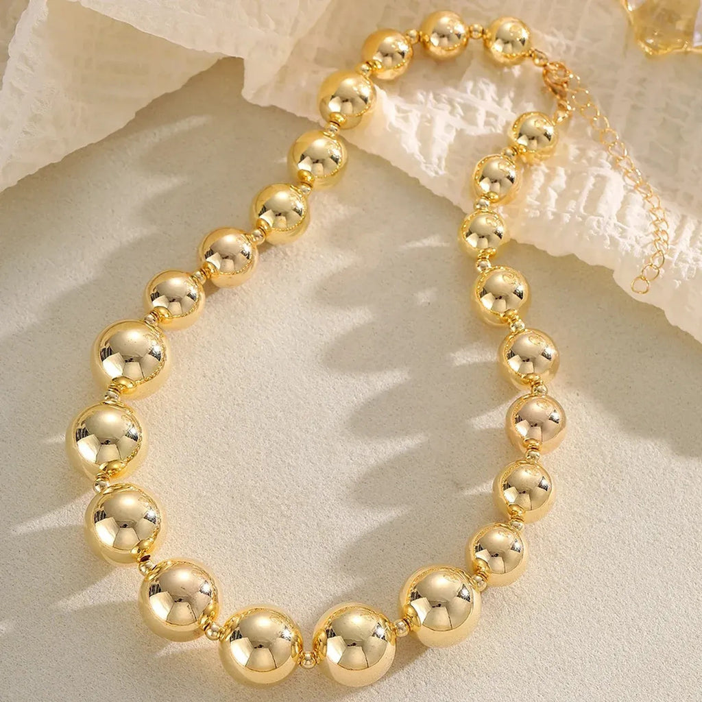 Unisex Gold Plated Metal Bead Collarbone Necklace Jewelry Y2K Spliced Choker Chain