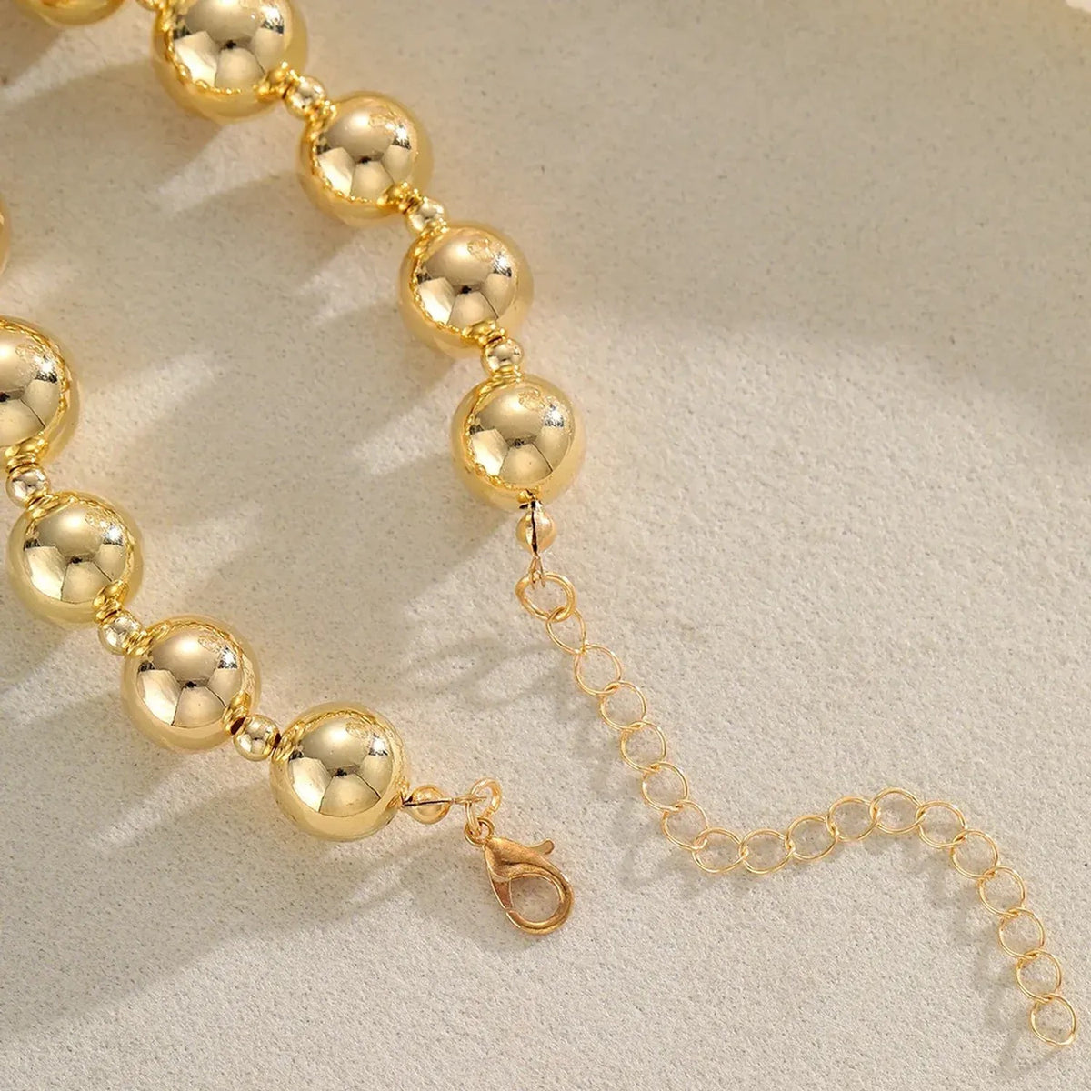Unisex Gold Plated Metal Bead Collarbone Necklace Jewelry Y2K Spliced Choker Chain