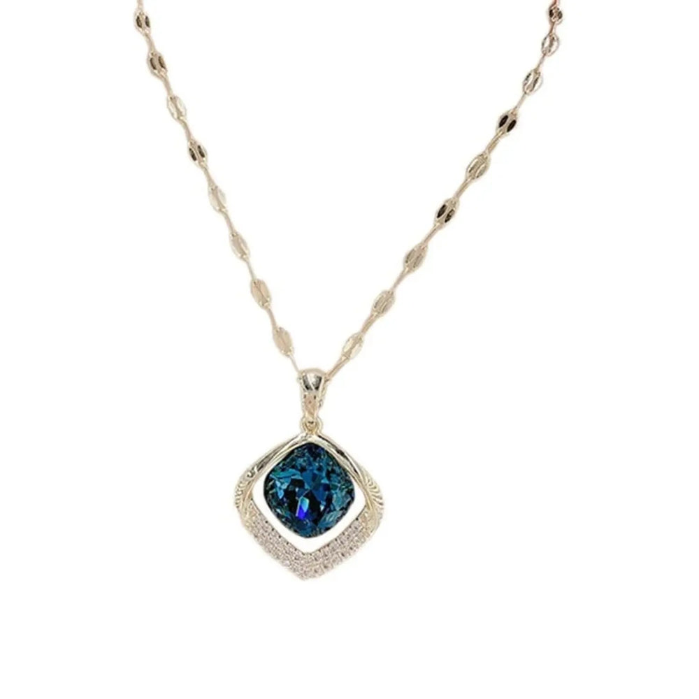 Geometric Crystal Pendant Choker Necklace Titanium Steel Water Wave Chain
