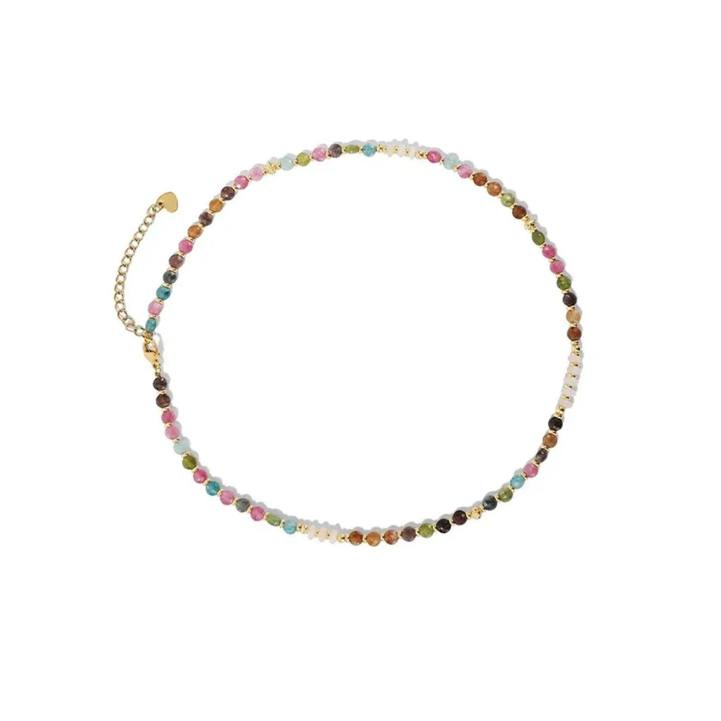 Vintage Natural Tourmaline Beaded Clavicle Necklace - Electroplated Gold Chain Gold Necklace Women