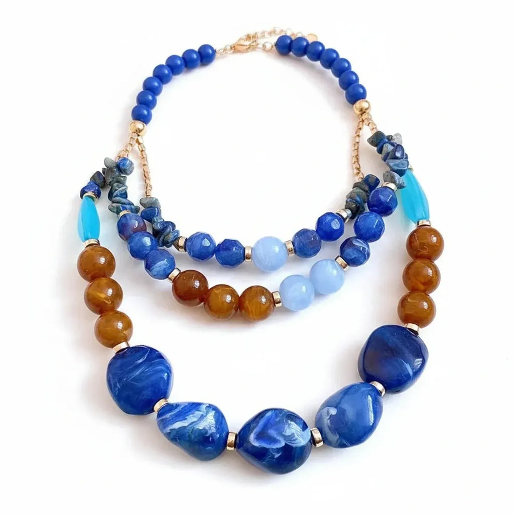 Resin Agate Beaded Collarbone Gold Necklace Women - Geometric Necklaces for Women