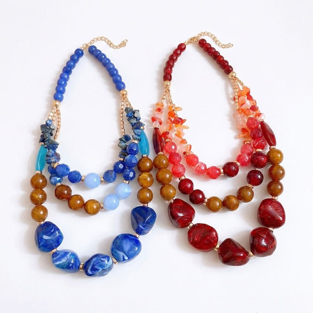 Resin Agate Beaded Collarbone Gold Necklace Women - Geometric Necklaces for Women