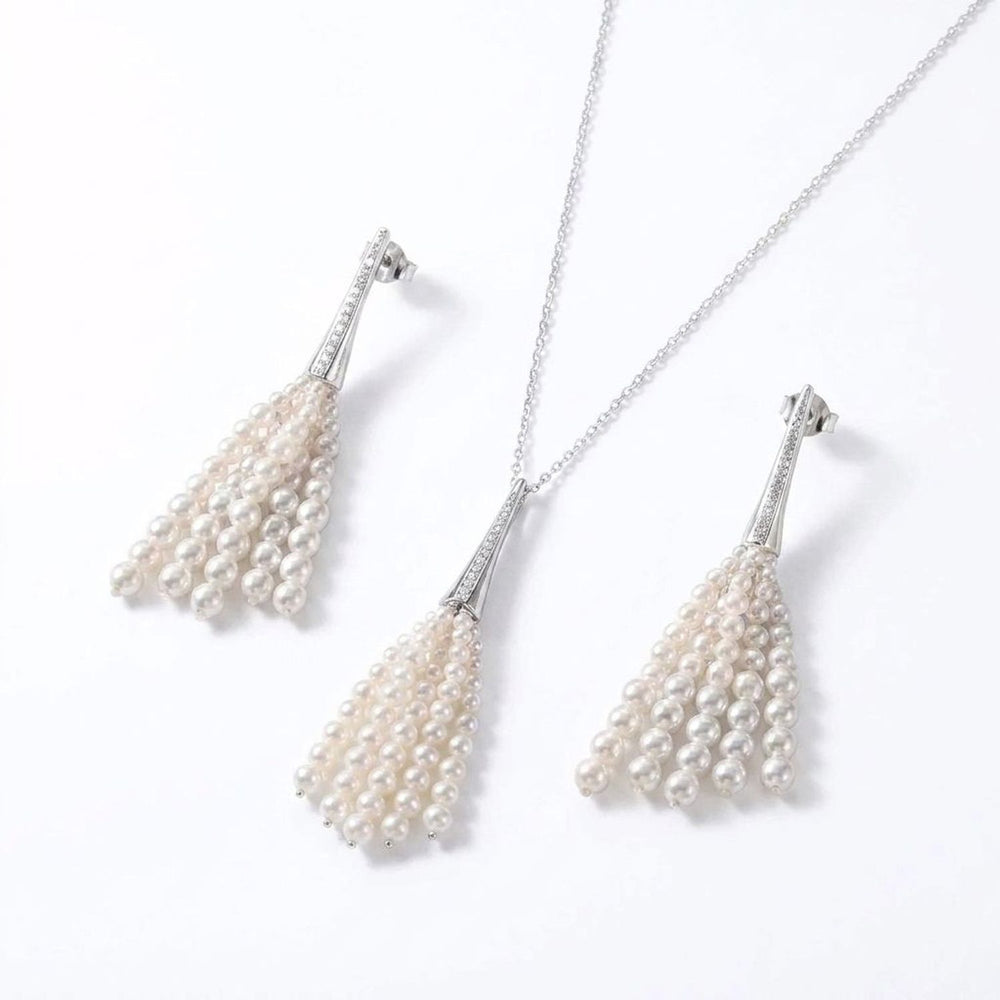Silver Pearl Fringe Long Tassel Statement Jewelry - Earrings or Necklace — all variants