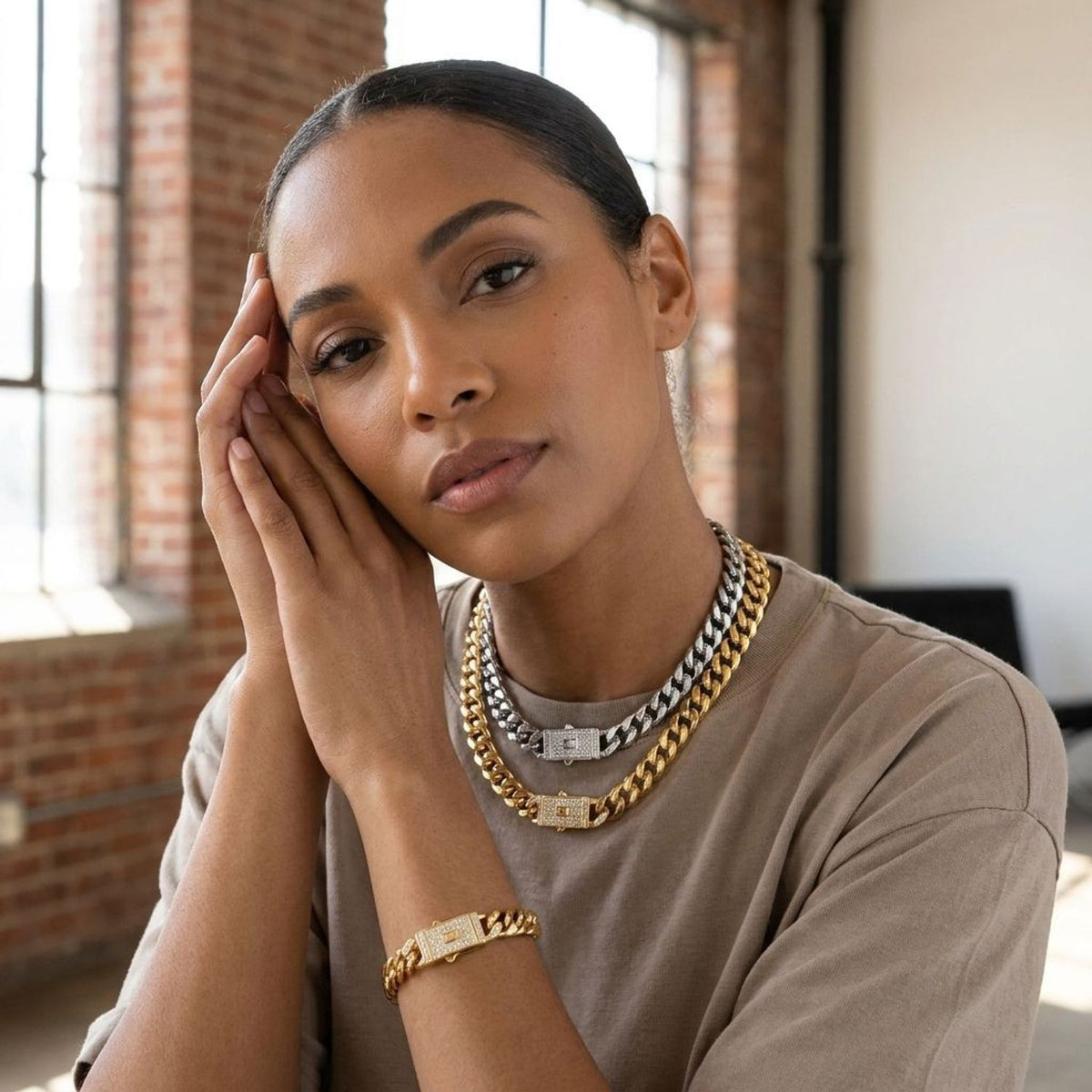Unisex Cuban Link Gold Jewelry Set - Electroplated Gold Necklace, Silver Necklace & Bracelet