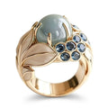 Vintage Gold-Plated Botanical Statement Ring with Blue Cubic Zirconia