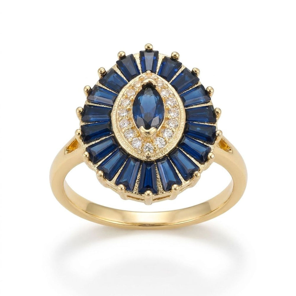 Vintage Sapphire Style Marquise Halo Ring in Gold-Tone Brass - Wedding Rings for Women