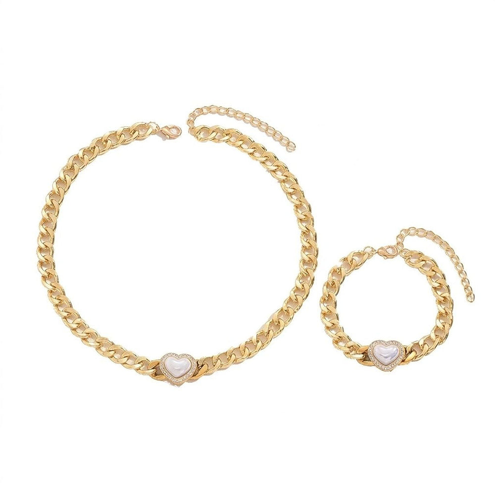 Women's Cubic Zirconia Heart Jewelry Set - Clavicle Chain & Bracelet (Alternative to Permanent Jewelry)
