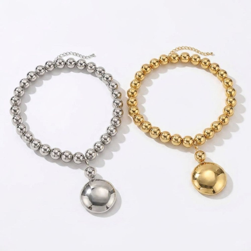 Women's Cyberpunk Geometric Beaded Choker Necklace, Metallic Zinc Alloy Round Bead Chain — all variants