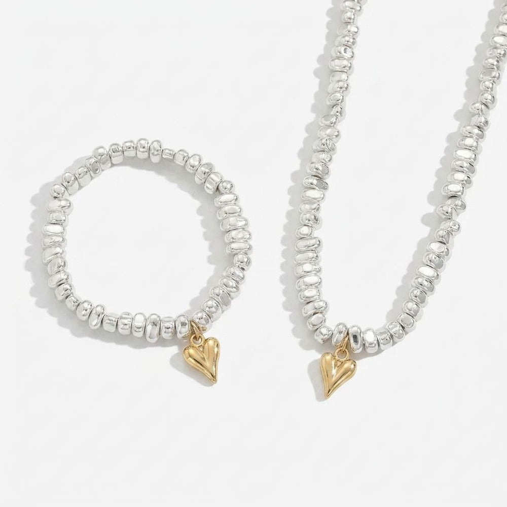 Women's Geometric Heart Necklace and Bracelet Jewelry Set