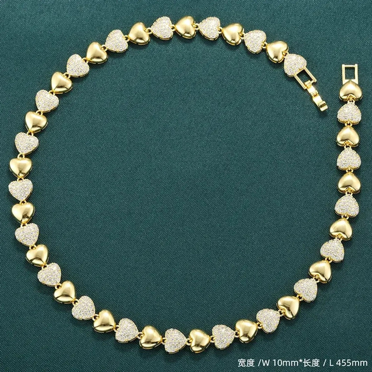 Women's Heart Patchwork CZ Jewelry Set - Gold & White Gold Plated Copper Necklace & Bracelet