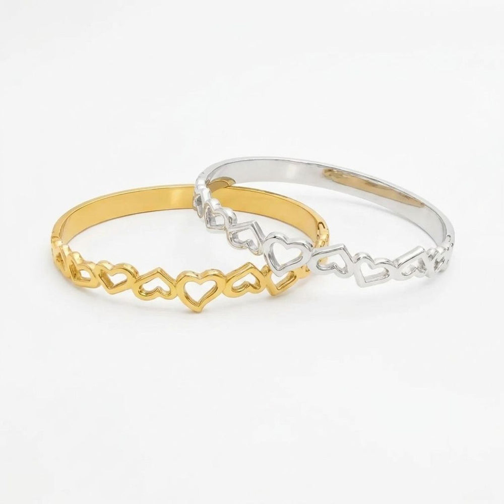 Women's Hollow Heart Stainless Steel Bracelet - Gold & Steel Finish — all variants